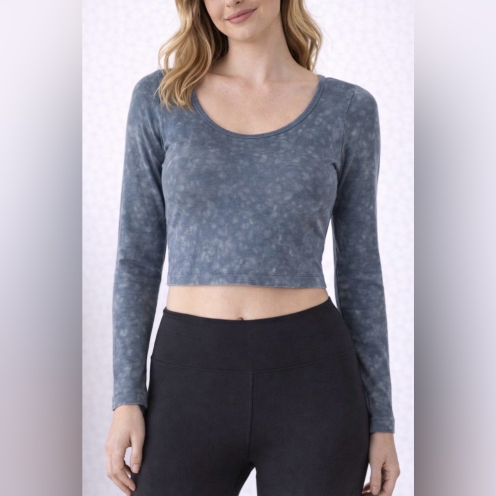 Lulus Women’s Blue Long Sleeve Scoop Back Crop Top Stretch Size Small